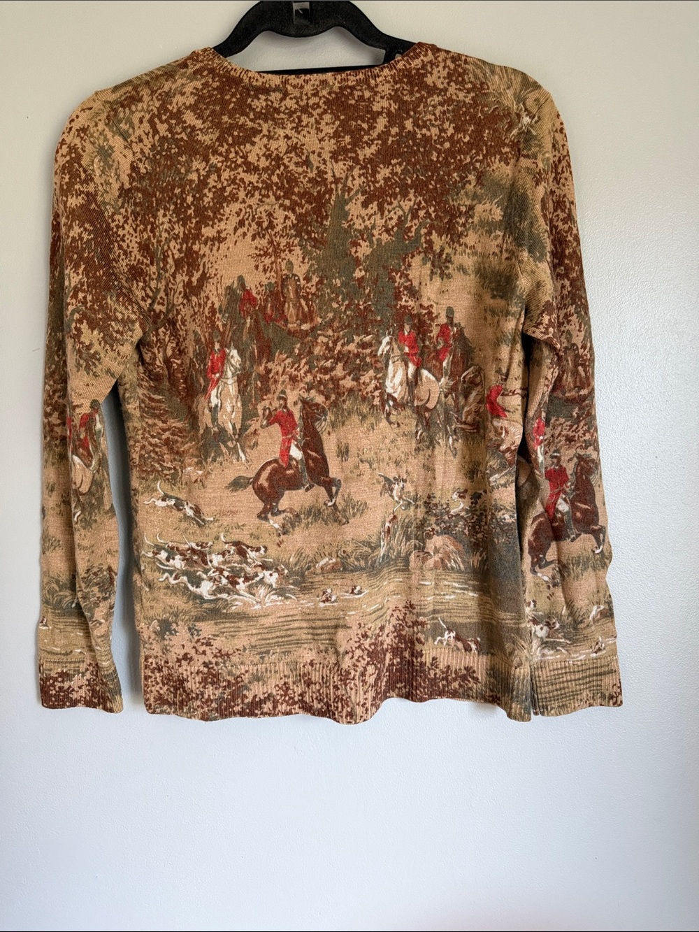 Vintage Pendleton Equestrian Fox Hunt Toile Knit Cardigan Sweater Merino Wool M - Picture 4 of 6